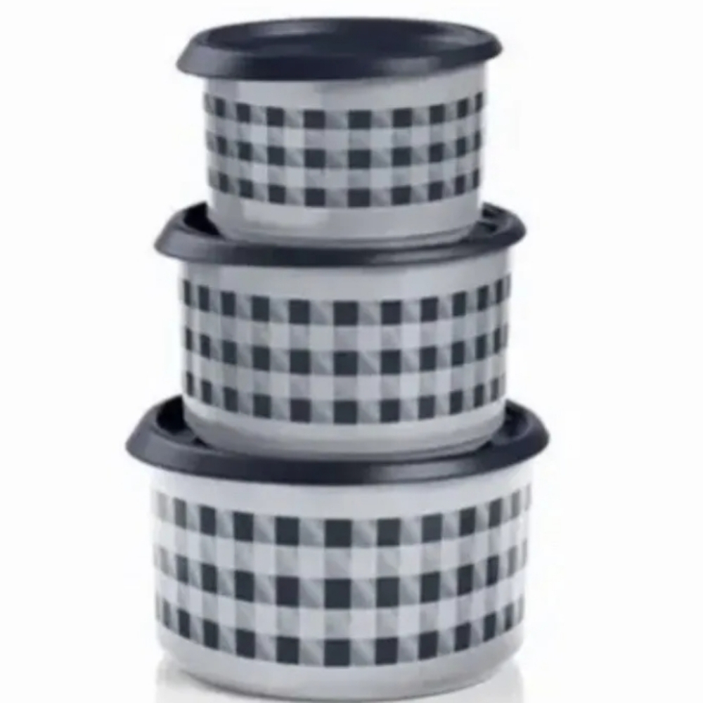 NEW Tupperware set of 3 black white Buffalo plaid canisters containers